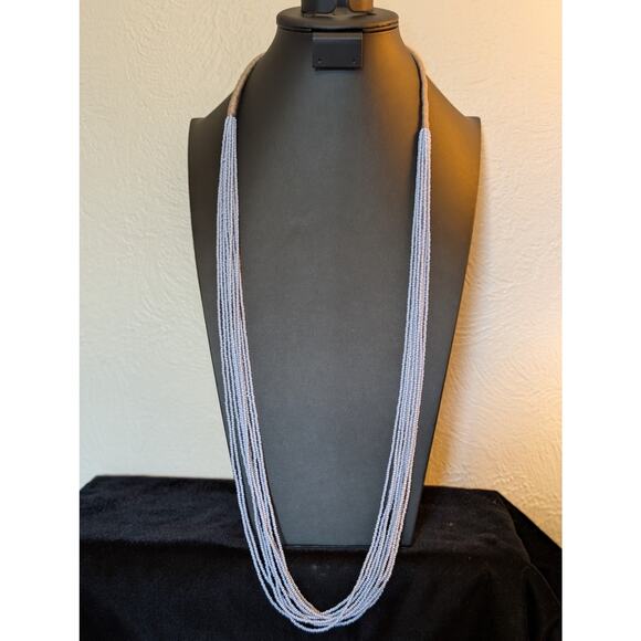 Dusty Blue Seed Bead Ten Strand Tribal Vibe Wrapped Pull Over Long 40" Necklace - Picture 4 of 5